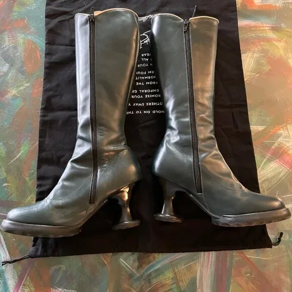 LAST Fluevog Mini Sugar Knee High Lace Up Boot Size 6.5 Blue Leather Corset Goth - Picture 8 of 16